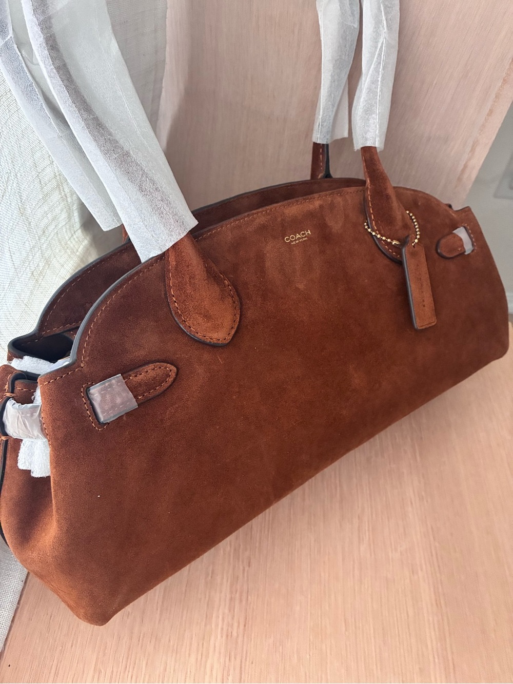 NWTšCoach Empire Suede Carryall Shoulder Bag 34 Warm Brown CBN41 Fall Vintage - Picture 2 of 11